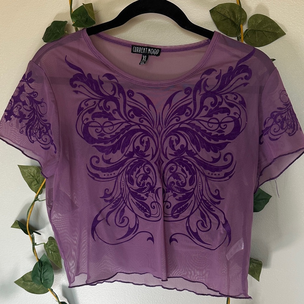 Current Mood Lavender Sheer Crop Top